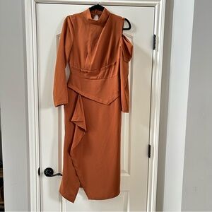 KAMEYA Rust Asymmetrical Midi Dress Sz 36